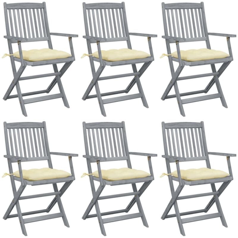 

vidaXL Sillas de jardín plegables 6 uds cojines madera maciza acacia - Crema