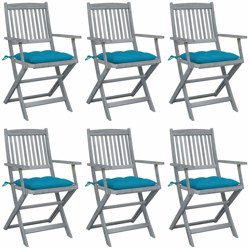 

vidaXL Sillas de jardín plegables 6 uds cojines madera maciza acacia - Azul