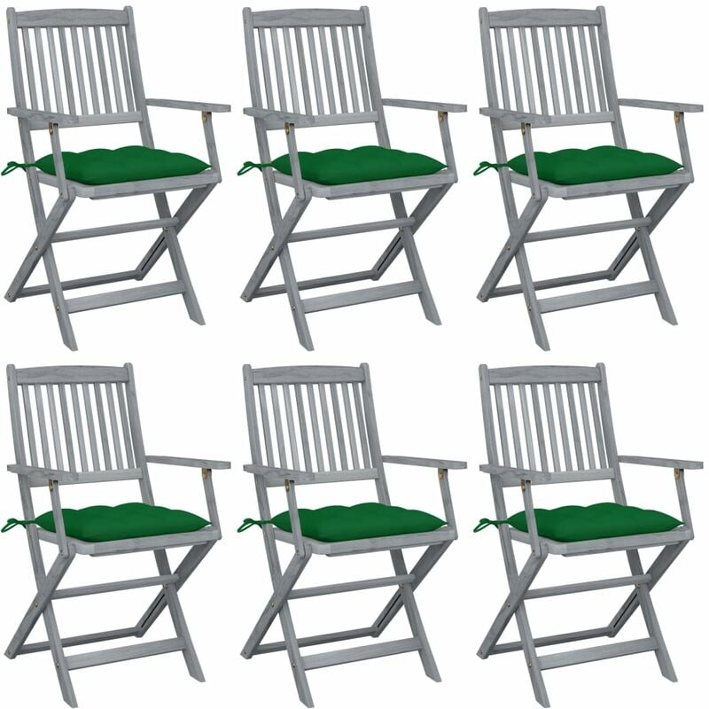 

vidaXL Sillas de jardín plegables 6 uds cojines madera maciza acacia - Verde