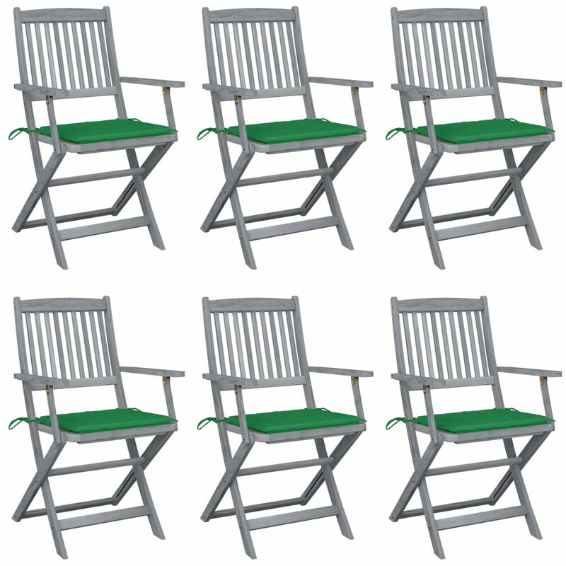 

vidaXL Sillas de jardín plegables 6 uds cojines madera maciza acacia - Verde