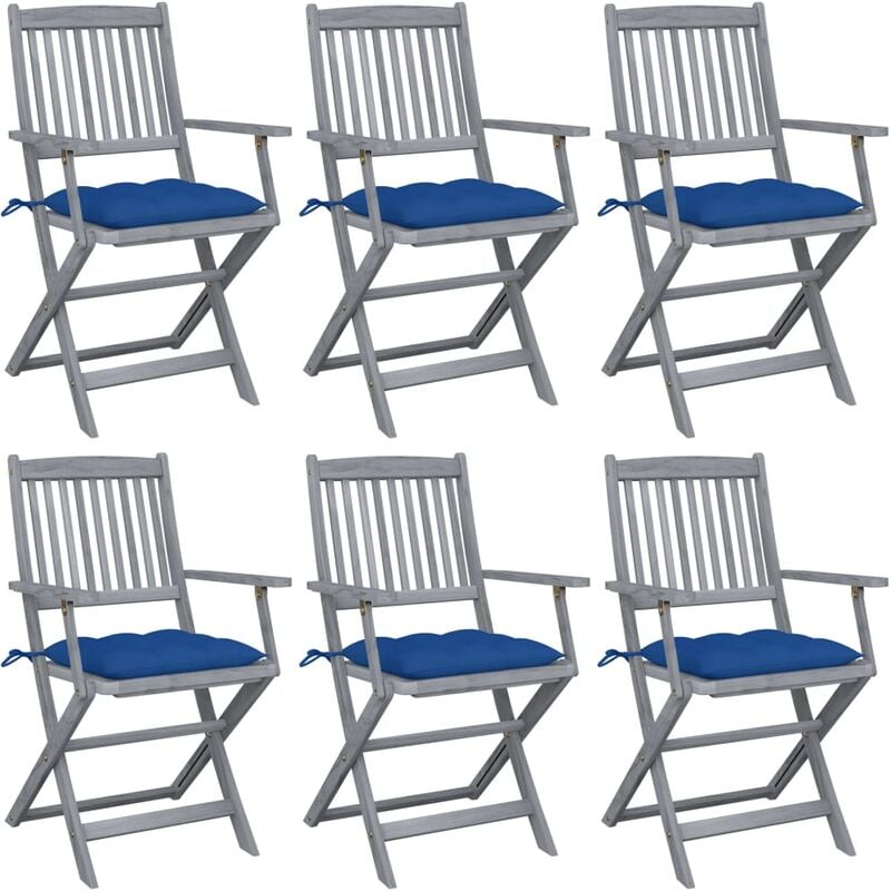 

vidaXL Sillas de jardín plegables 6 uds cojines madera maciza acacia - Azul