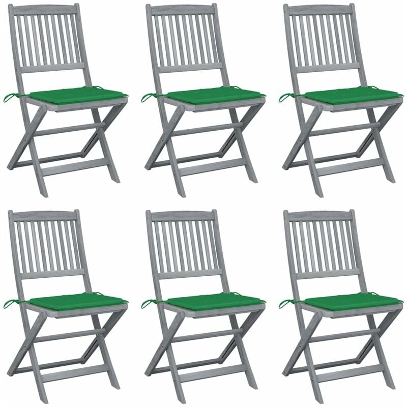 

vidaXL Sillas de jardín plegables 6 uds cojines madera maciza acacia - Verde