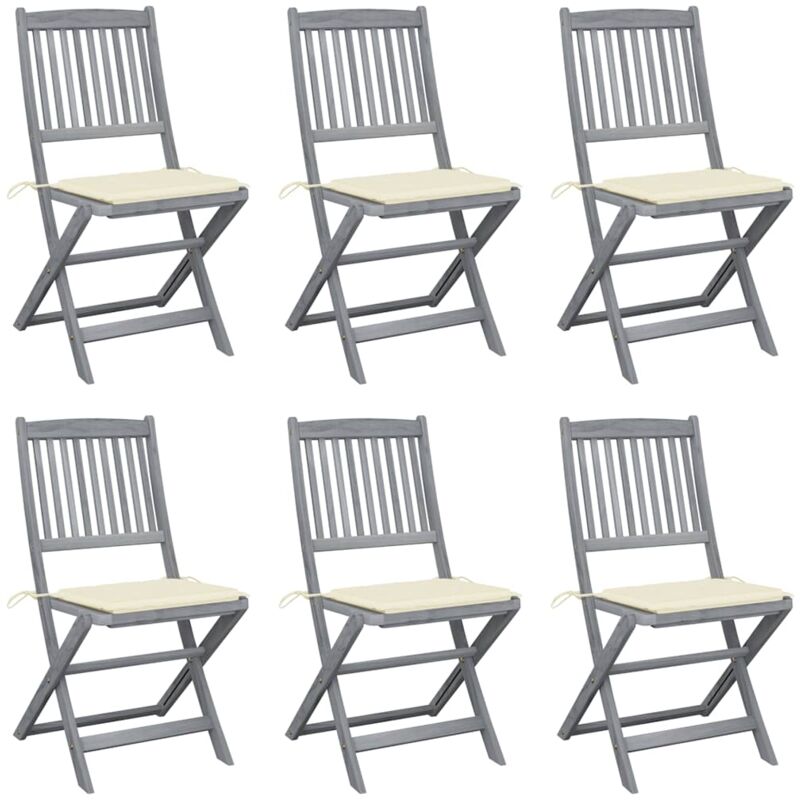 

vidaXL Sillas de jardín plegables 6 uds cojines madera maciza acacia - Crema