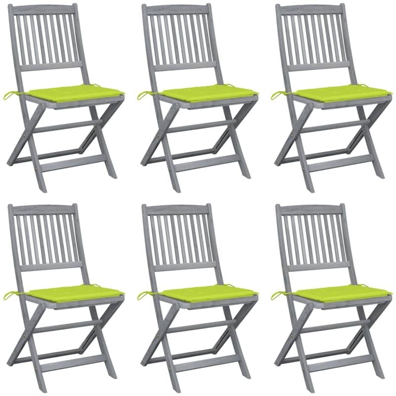 

vidaXL Sillas de jardín plegables 6 uds cojines madera maciza acacia - Verde