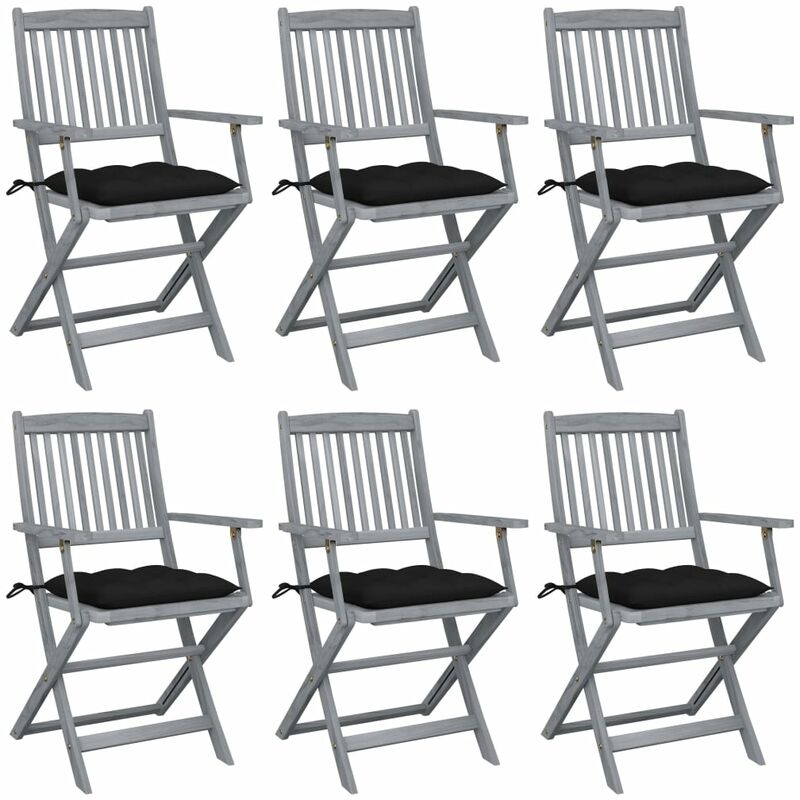 

vidaXL Sillas de jardín plegables 6 uds cojines madera maciza acacia - Negro