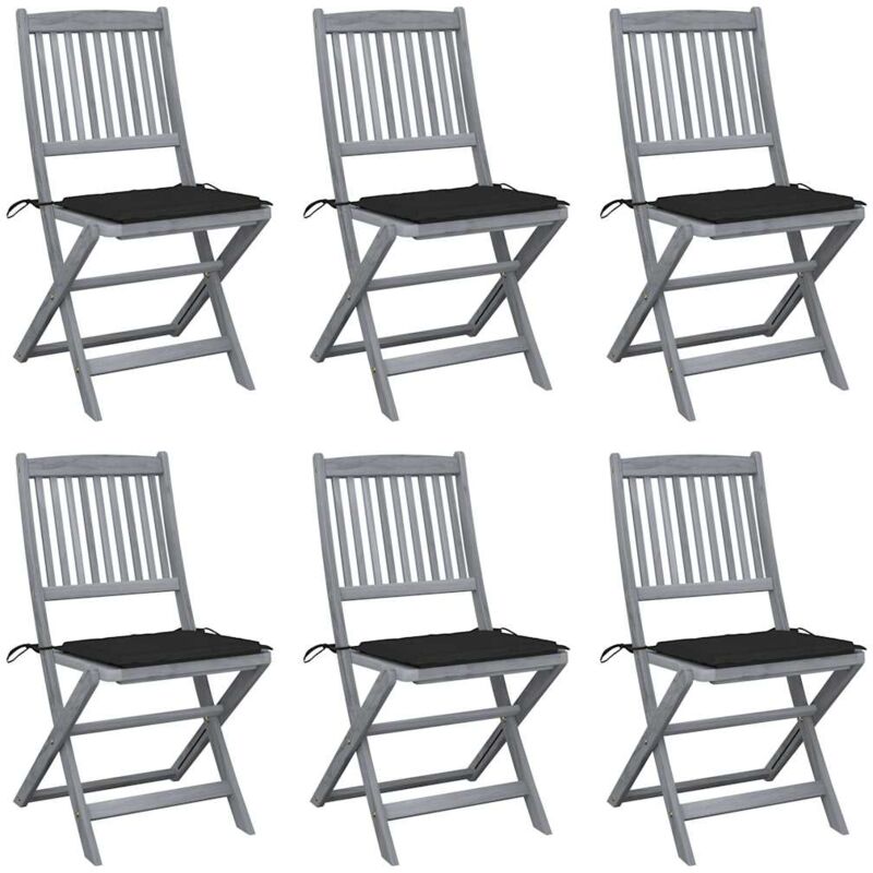 

vidaXL Sillas de jardín plegables 6 uds cojines madera maciza acacia - Negro