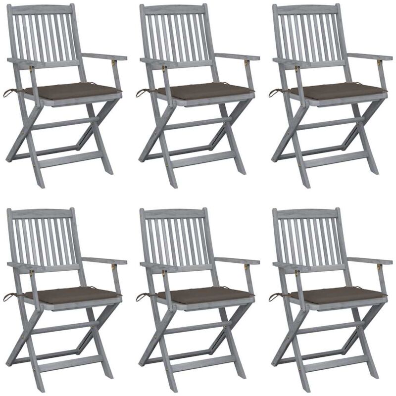 

vidaXL Sillas de jardín plegables 6 uds cojines madera maciza acacia - Marrón