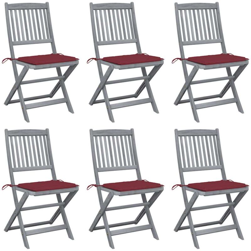 

vidaXL Sillas de jardín plegables 6 uds cojines madera maciza acacia - Rojo