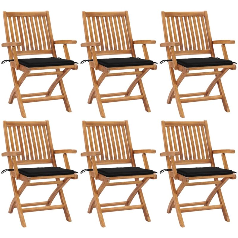 

Sillas de jardín plegables 6 uds madera maciza teca con cojines - Marrón - Vidaxl