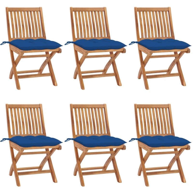 

vidaXL Sillas de jardín plegables 6 uds madera maciza teca con cojines - Marrón