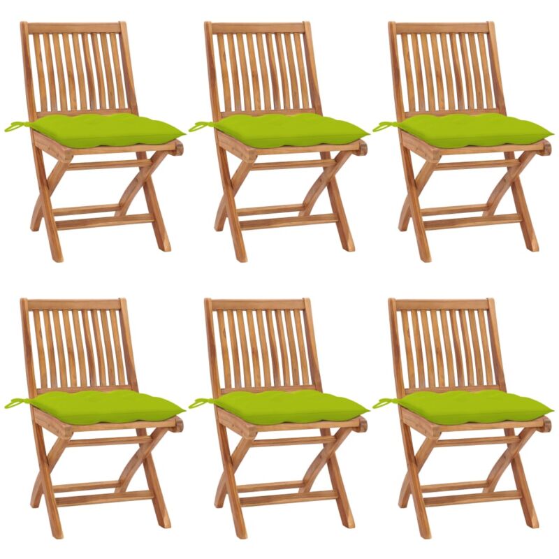 

vidaXL Sillas de jardín plegables 6 uds madera maciza teca con cojines - Marrón