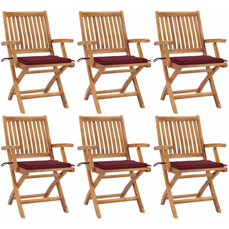 

vidaXL Sillas de jardín plegables 6 uds madera maciza teca con cojines - Marrón