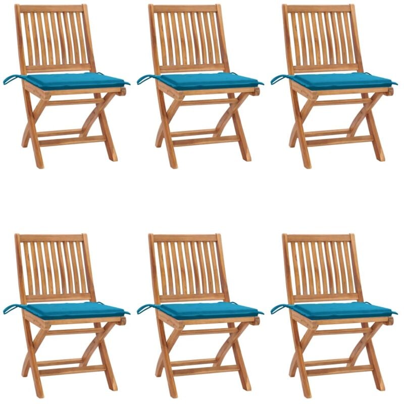 

vidaXL Sillas de jardín plegables 6 uds madera maciza teca con cojines - Marrón