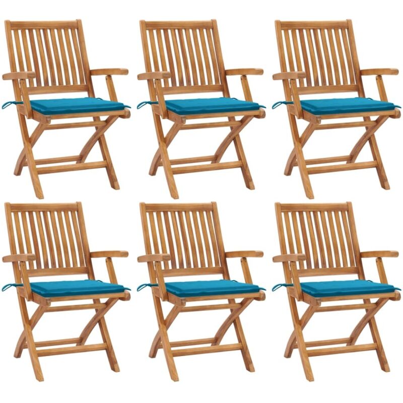 

vidaXL Sillas de jardín plegables 6 uds madera maciza teca con cojines - Marrón
