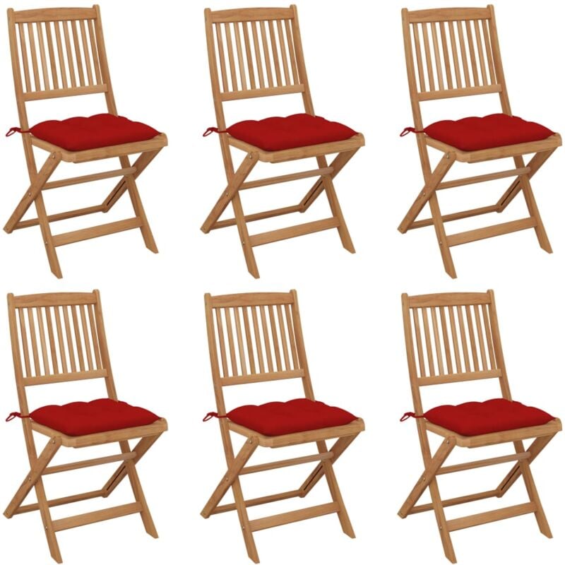 

Sillas de jardín plegables 6 uds y cojines madera maciza acacia - Rojo - Vidaxl