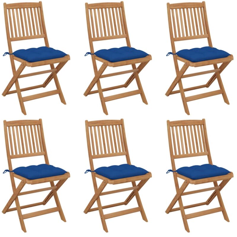 

vidaXL Sillas de jardín plegables 6 uds y cojines madera maciza acacia - Azul