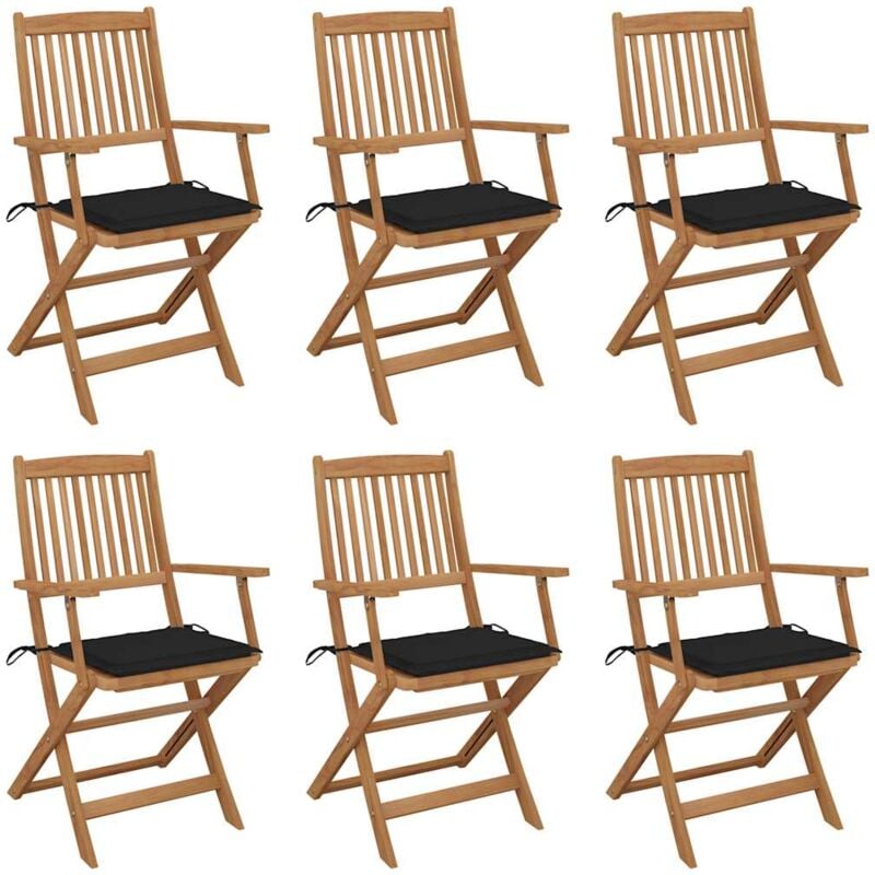 

vidaXL Sillas de jardín plegables 6 uds y cojines madera maciza acacia - Negro