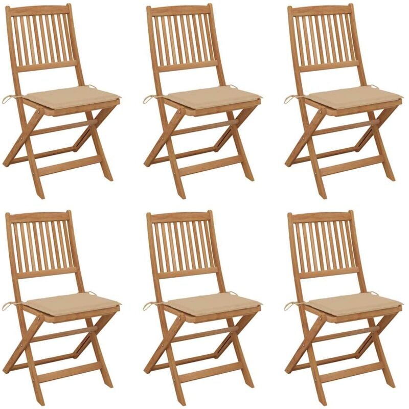 

vidaXL Sillas de jardín plegables 6 uds y cojines madera maciza acacia - Marrón