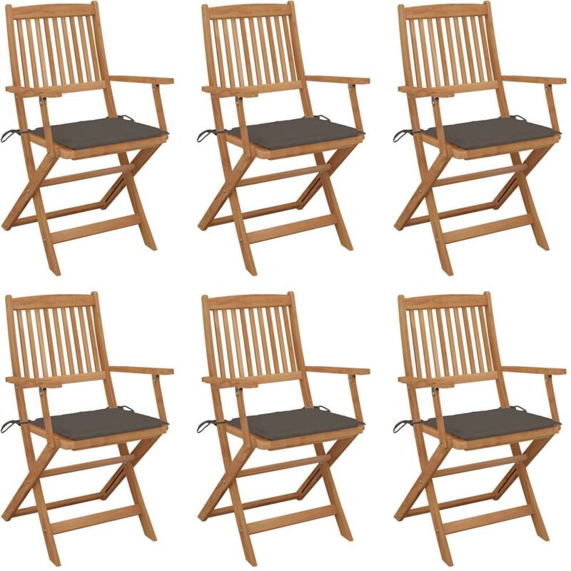 

vidaXL Sillas de jardín plegables 6 uds y cojines madera maciza acacia - Marrón