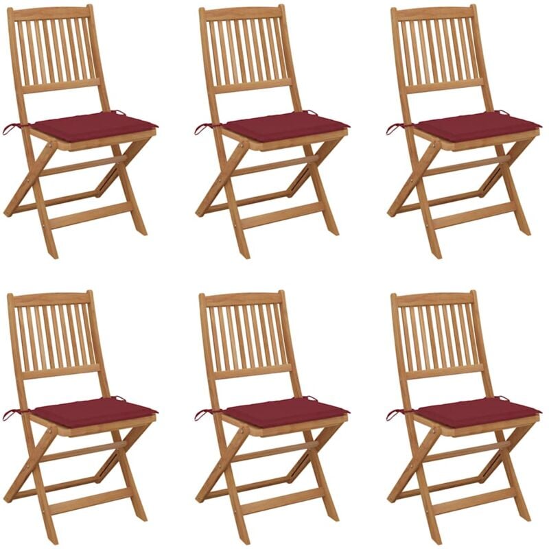 

vidaXL Sillas de jardín plegables 6 uds y cojines madera maciza acacia - Rojo