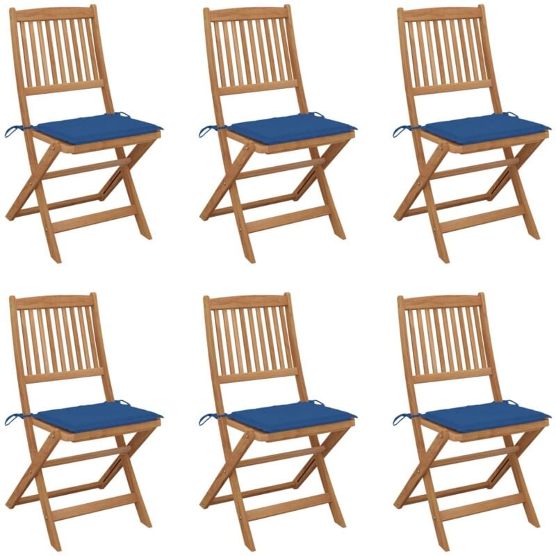 

vidaXL Sillas de jardín plegables 6 uds y cojines madera maciza acacia - Azul