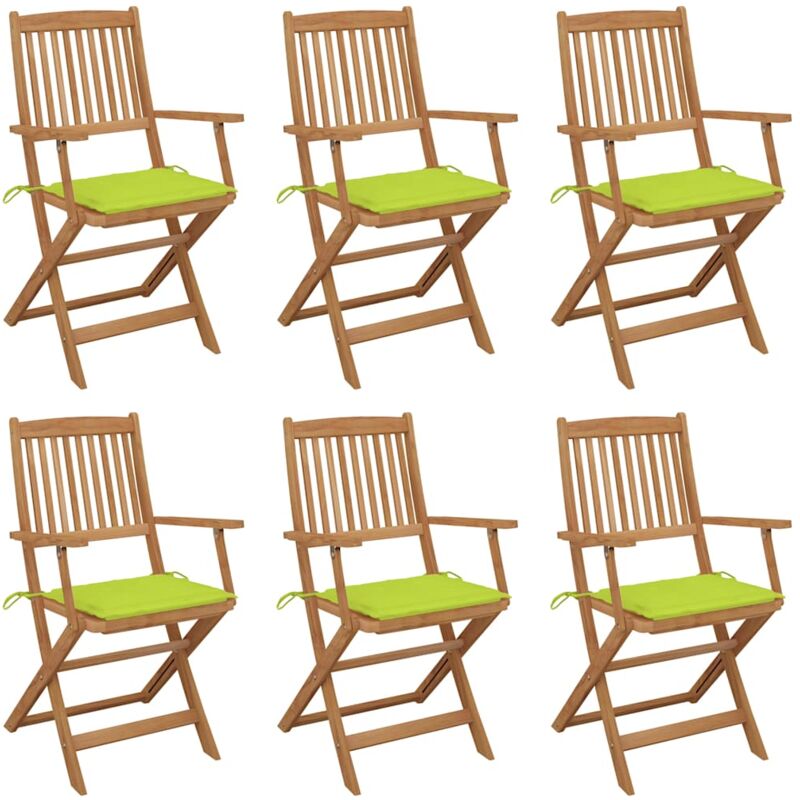 

vidaXL Sillas de jardín plegables 6 uds y cojines madera maciza acacia - Marrón