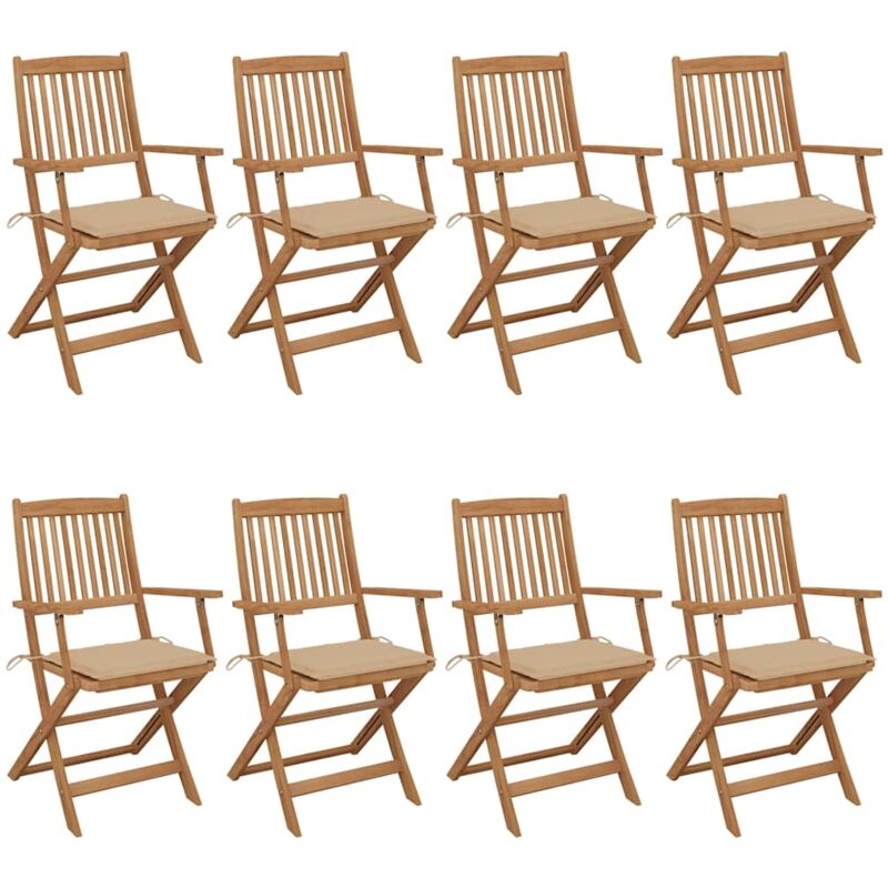 

vidaXL Sillas de jardín plegables 8 uds madera maciza acacia y cojines - Marrón