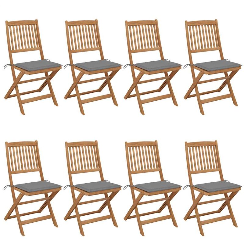 

vidaXL Sillas de jardín plegables 8 uds madera maciza acacia y cojines - Marrón
