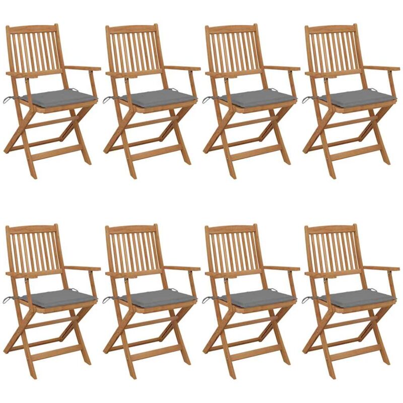 

vidaXL Sillas de jardín plegables 8 uds madera maciza acacia y cojines - Marrón