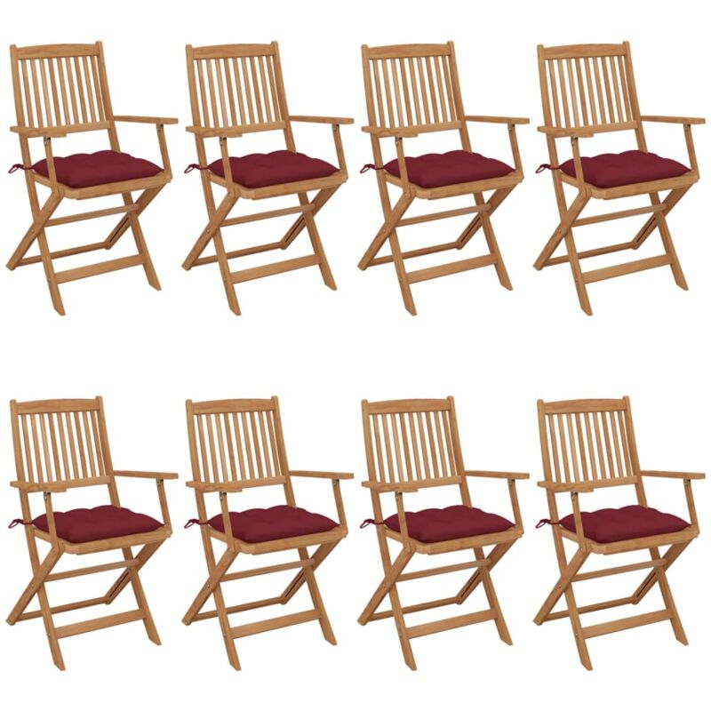 

vidaXL Sillas de jardín plegables 8 uds madera maciza acacia y cojines - Marrón