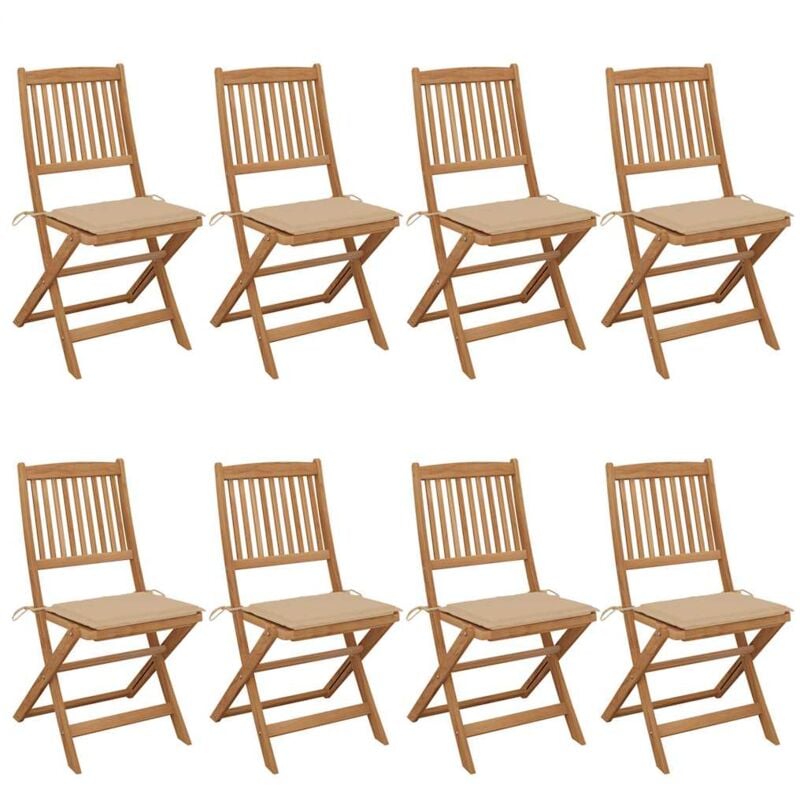 

vidaXL Sillas de jardín plegables 8 uds madera maciza acacia y cojines - Marrón