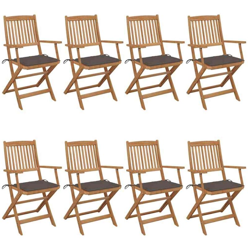 

vidaXL Sillas de jardín plegables 8 uds madera maciza acacia y cojines - Marrón