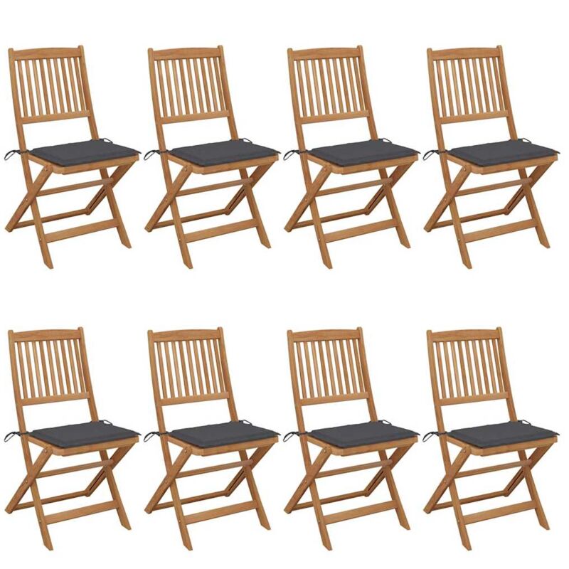 

vidaXL Sillas de jardín plegables 8 uds madera maciza acacia y cojines - Marrón