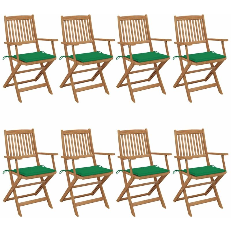 

vidaXL Sillas de jardín plegables 8 uds madera maciza acacia y cojines - Marrón