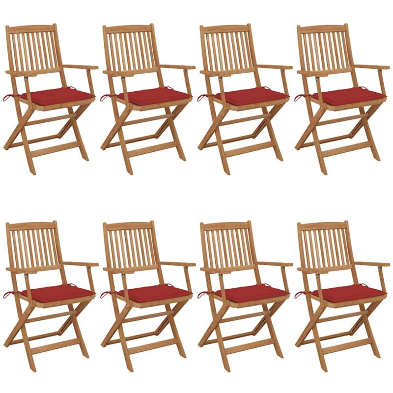 

vidaXL Sillas de jardín plegables 8 uds madera maciza acacia y cojines - Marrón