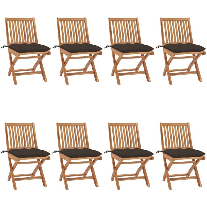 

Sillas de jardín plegables 8 uds madera maciza teca con cojines - Marrón - Vidaxl