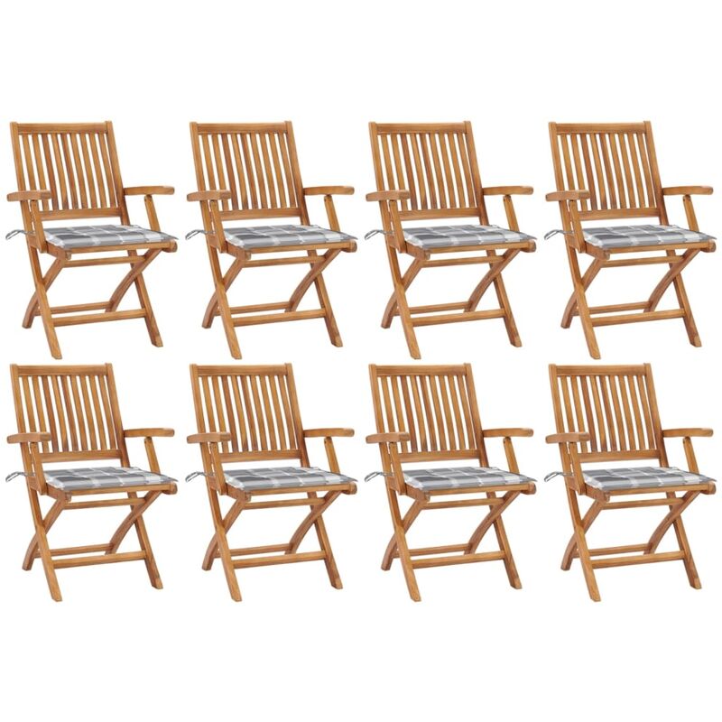 

Sillas de jardín plegables 8 uds madera maciza teca con cojines - Marrón - Vidaxl