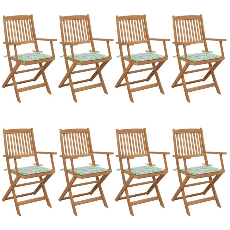 

vidaXL Sillas de jardín plegables 8 uds y cojines madera maciza acacia - Marrón