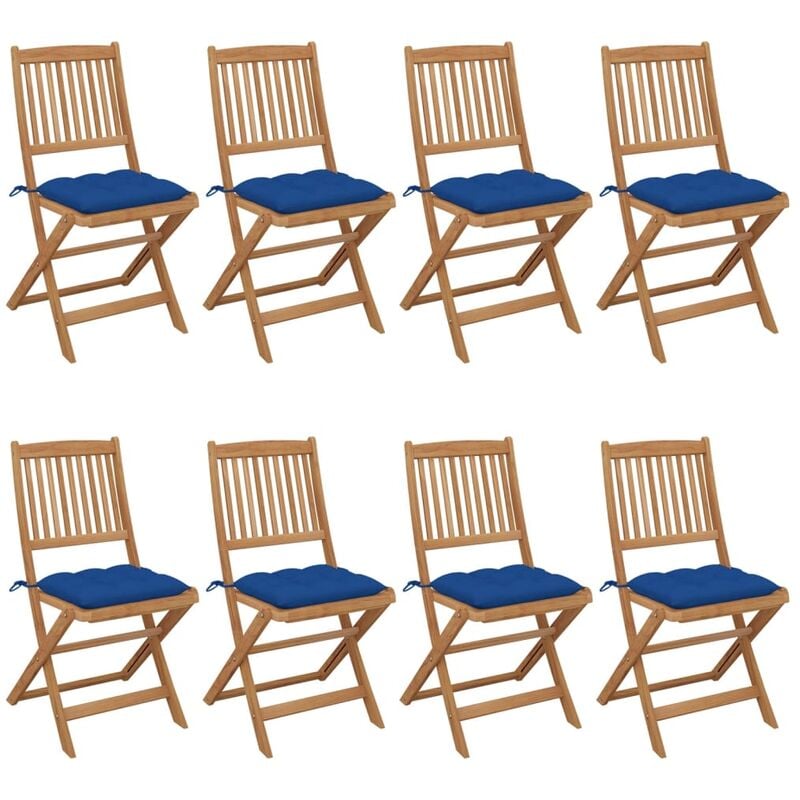 

vidaXL Sillas de jardín plegables 8 uds y cojines madera maciza acacia - Marrón