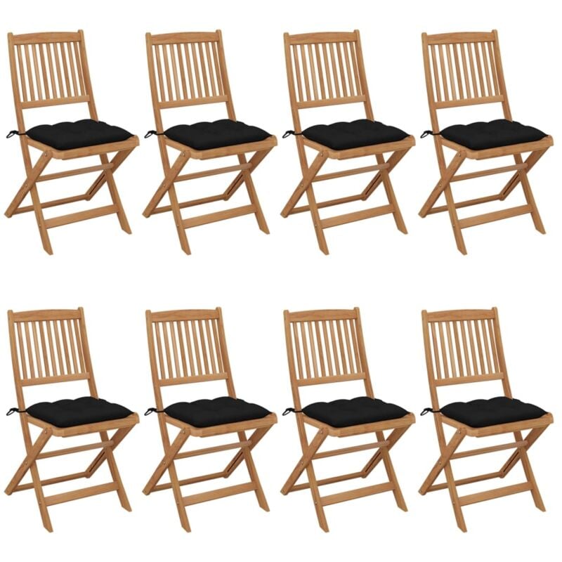 

vidaXL Sillas de jardín plegables 8 uds y cojines madera maciza acacia - Marrón