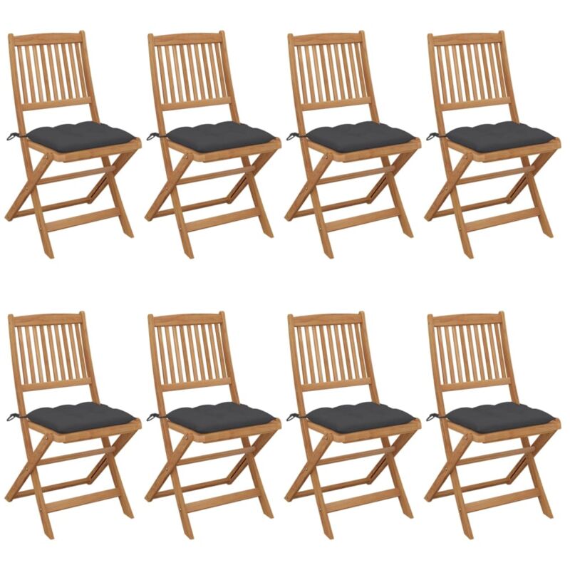

vidaXL Sillas de jardín plegables 8 uds y cojines madera maciza acacia - Marrón
