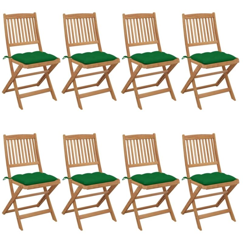 

vidaXL Sillas de jardín plegables 8 uds y cojines madera maciza acacia - Marrón