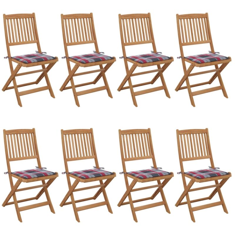 

vidaXL Sillas de jardín plegables 8 uds y cojines madera maciza acacia - Marrón