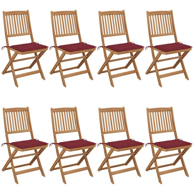 

vidaXL Sillas de jardín plegables 8 uds y cojines madera maciza acacia - Marrón