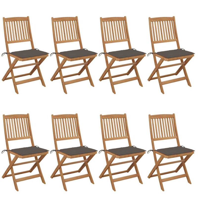 

vidaXL Sillas de jardín plegables 8 uds y cojines madera maciza acacia - Marrón