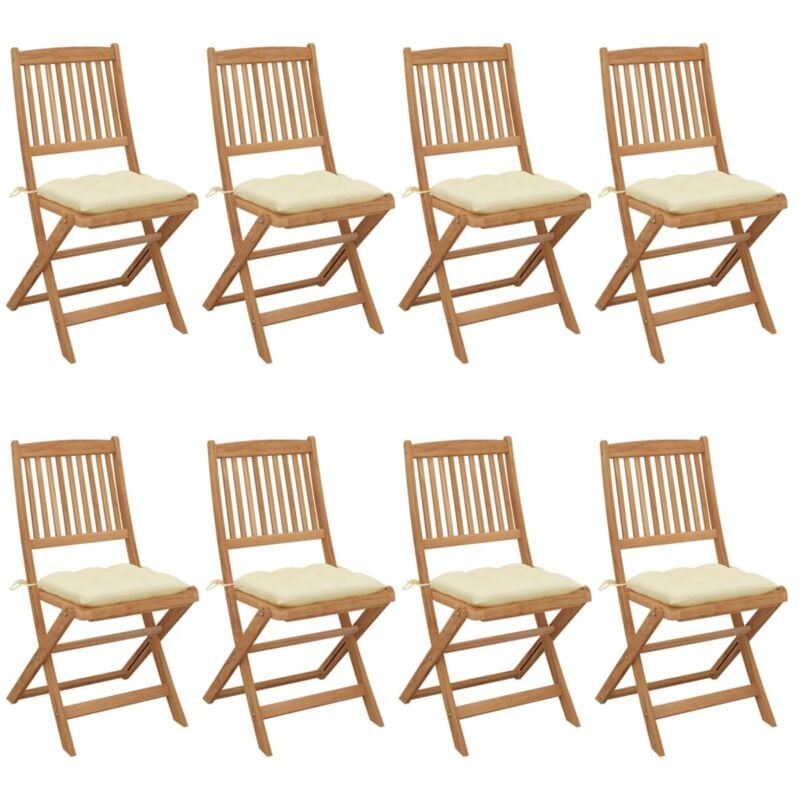 

vidaXL Sillas de jardín plegables 8 uds y cojines madera maciza acacia - Marrón