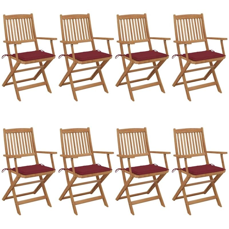 

vidaXL Sillas de jardín plegables 8 uds y cojines madera maciza acacia - Marrón