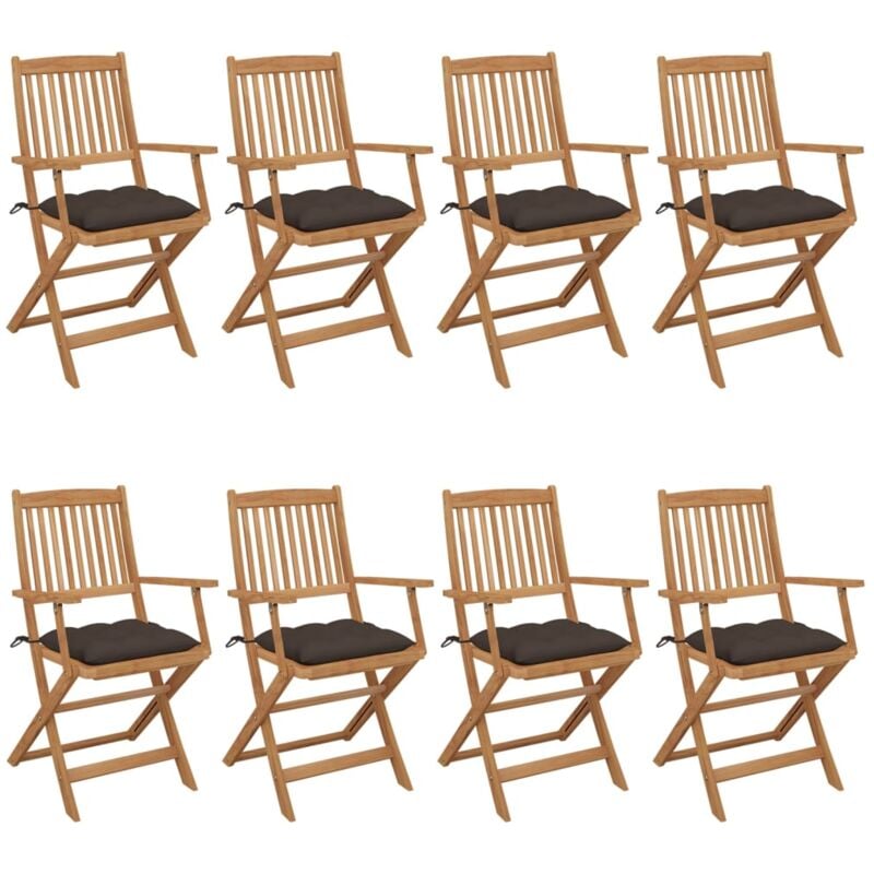 

vidaXL Sillas de jardín plegables 8 uds y cojines madera maciza acacia - Marrón
