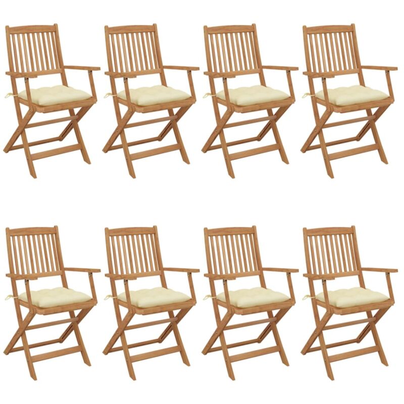 

vidaXL Sillas de jardín plegables 8 uds y cojines madera maciza acacia - Marrón