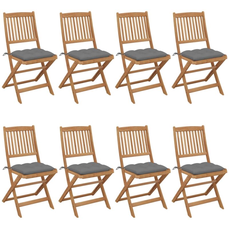 

vidaXL Sillas de jardín plegables 8 uds y cojines madera maciza acacia - Marrón